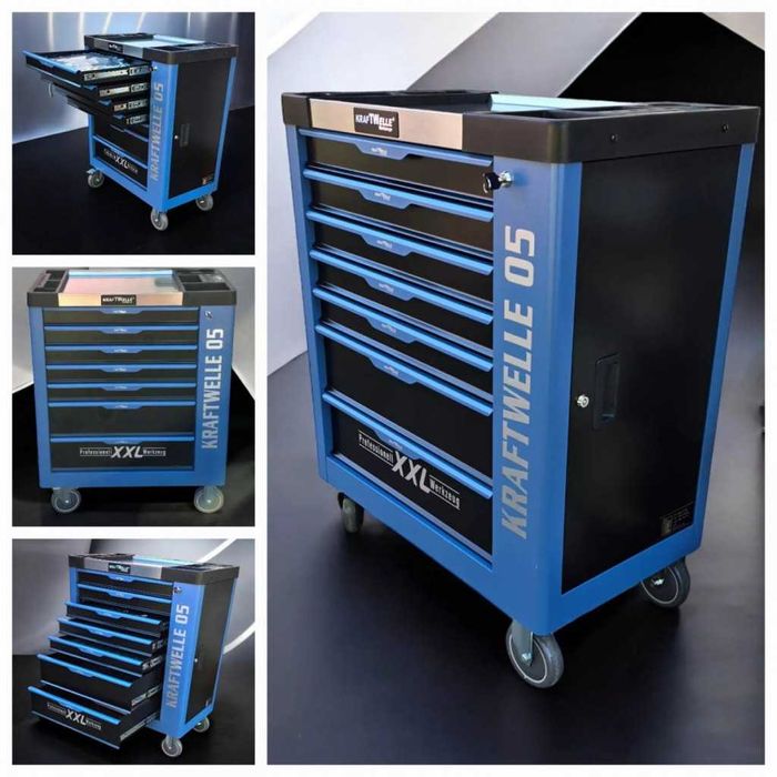 Професион. количка с инструменти Kraftwelle с чекмедж. и над 250части