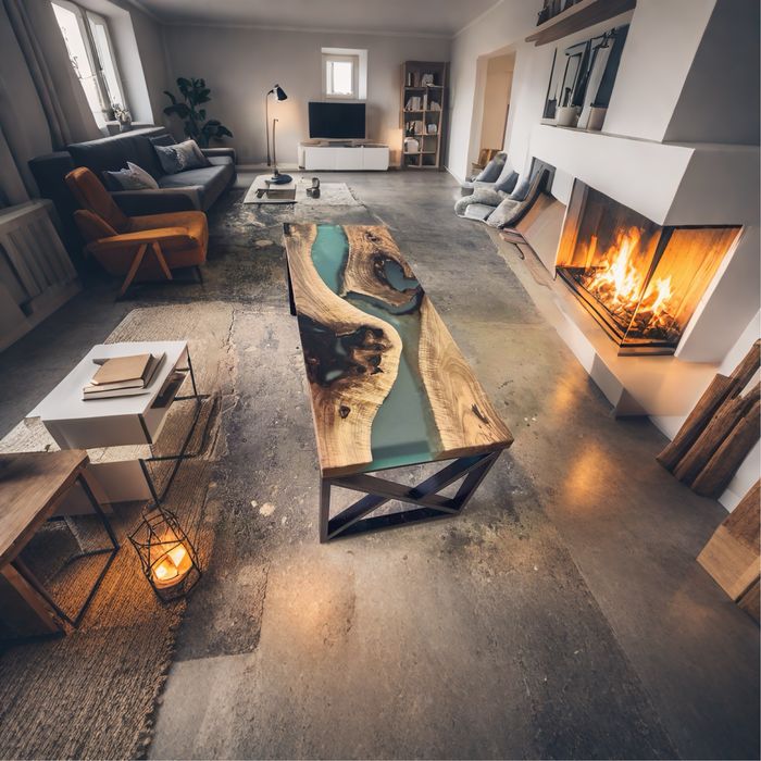 Трапезна маса от орех и епоксидна смола / Плот