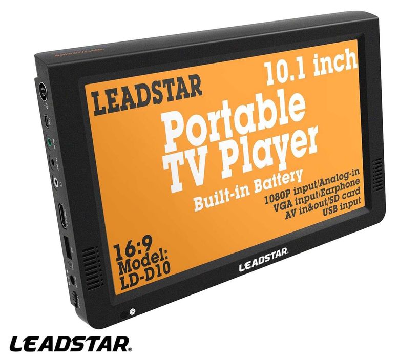 ЧИСТО НОВ тестван D10 LEADSTAR, преносим телевизор DVB-T2 DVB-T TFT HD
