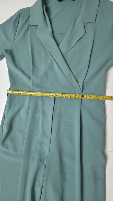 Salopeta eleganta Zara, verde/turcoaz, curea, marimea S