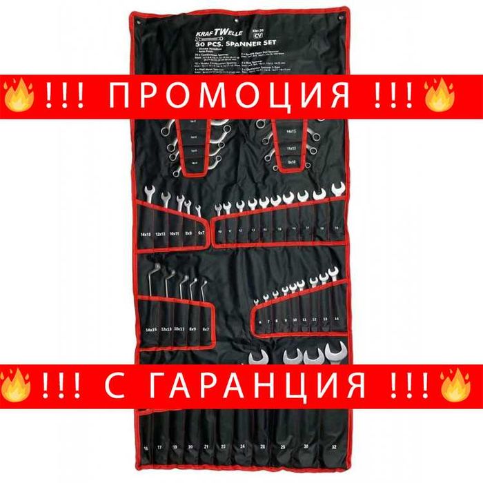 НЕМСКИ Професионални Комбинирани Ключове 50 части KraftWelle+ЛЕД ФЕНЕР