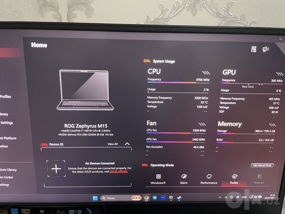 Asus zephyrus m15 i7 10th gen, rtx 2060 обмен