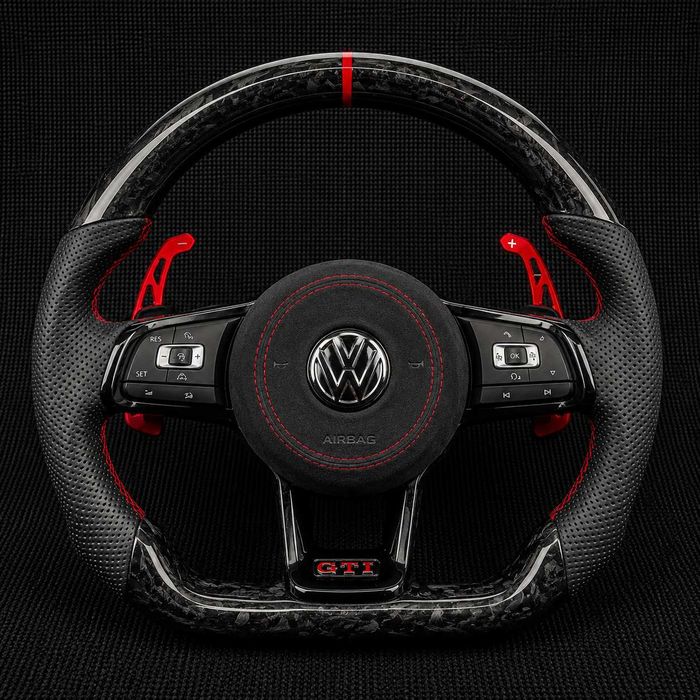 Volan Volkswagen Custom R GTI  | Piele / Carbon / Alcantara | Golf 5 6 7 7.5 8 Passat B6 B7 B8 CC Arteon Polo Scirocco Tiguan T-Roc Touareg