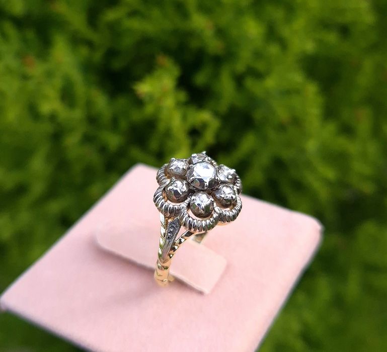 Inel foarte vechi din aur de 14K si diamante naturale