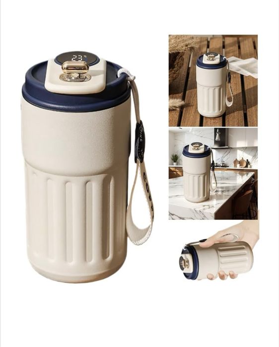 Termos pentru cafea cu afisare a temperaturii, Inox, 450 ml