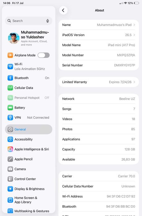 iPad mini 7 128 GB (SIM)