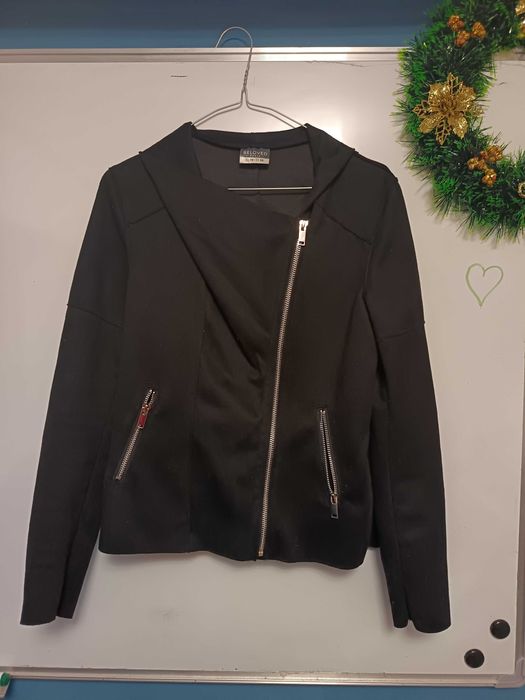 Jachetă biker neagră imitație de piele întoarsă, mărime S, Pepco