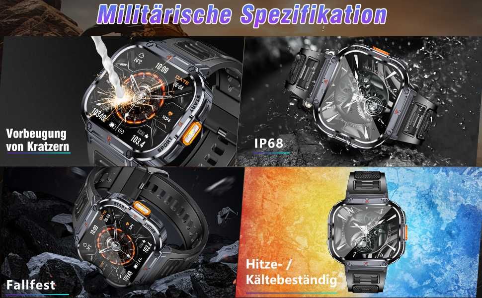 НОВ мъжки смарт часовник NX23, 2" с LED фенерче IP68 водоустойчив...