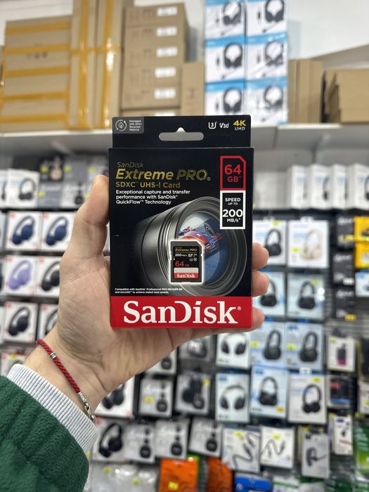 Флешка для фотоаппарата sandisk extreme PRO 64 gb 200 mb/s 170mb/s