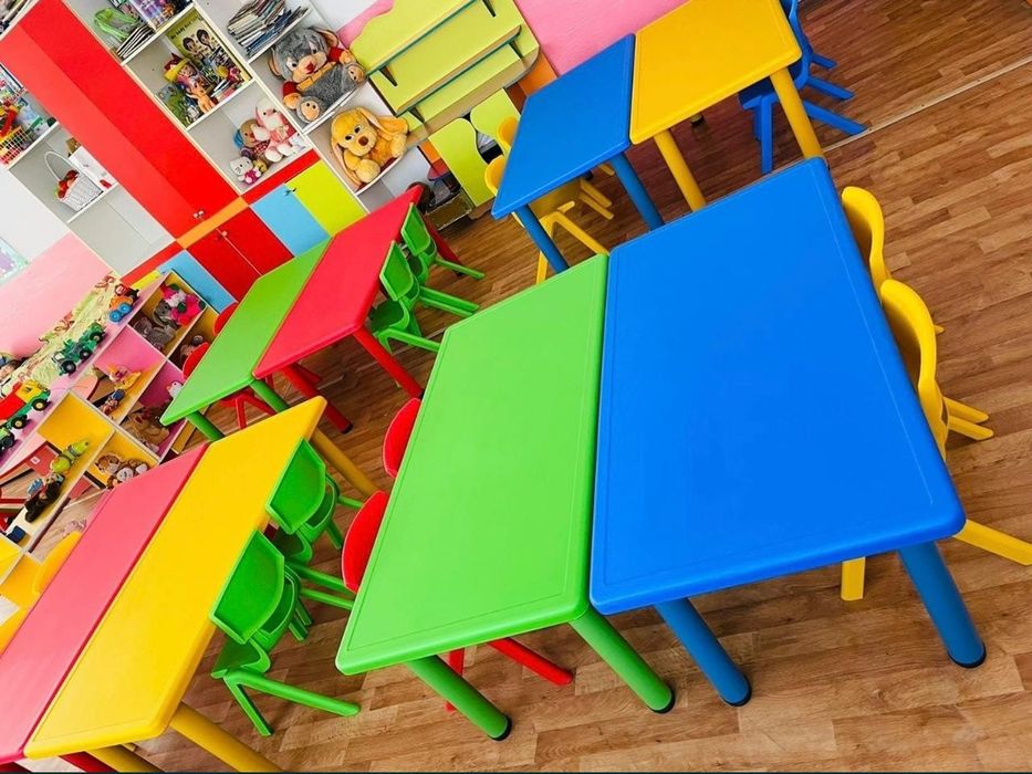 Стол детский металлопластиковый круглый, прямоугольный, фасолька.