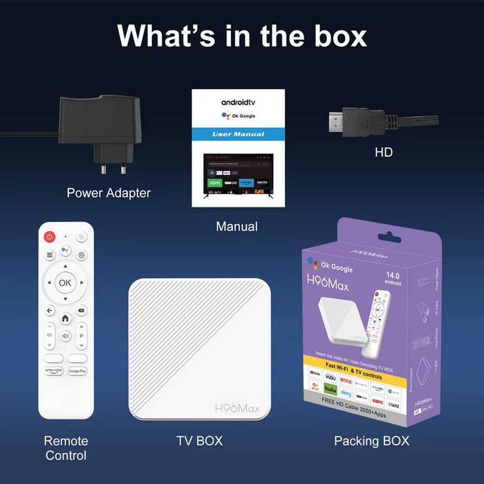 TV Box Android 14 с голосовым пультом, Смарт ТВ-приставка ТВ бокс