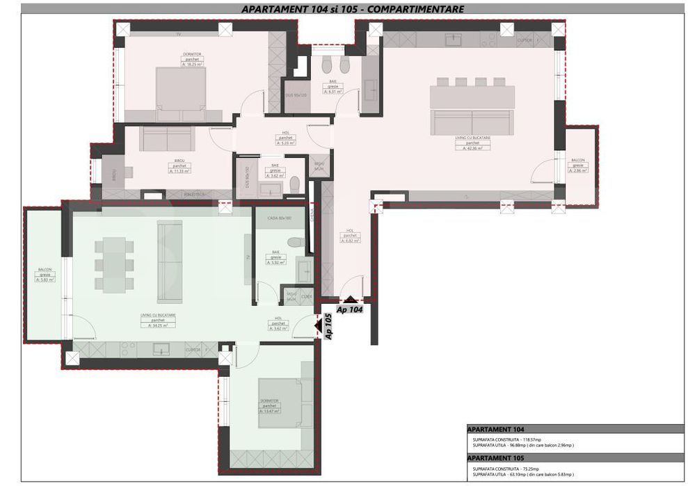 Apartament Ultracentral cu 2 camere, 63,10 mp, Bloc Nou
