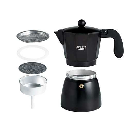 Espressor moka, Adler AD4421, 6 cesti, maner termoizolat, negru