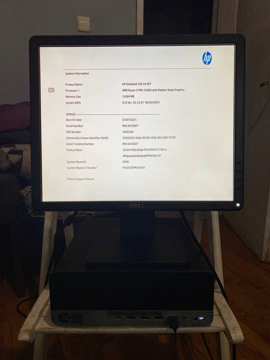 HP EliteDesk 705 G4 SFF-Слим, AMD Ryzen 5 Pro 2400G 3.6 GHz (4 MB), 8 GB, DDR4,NO HARD DRIVE