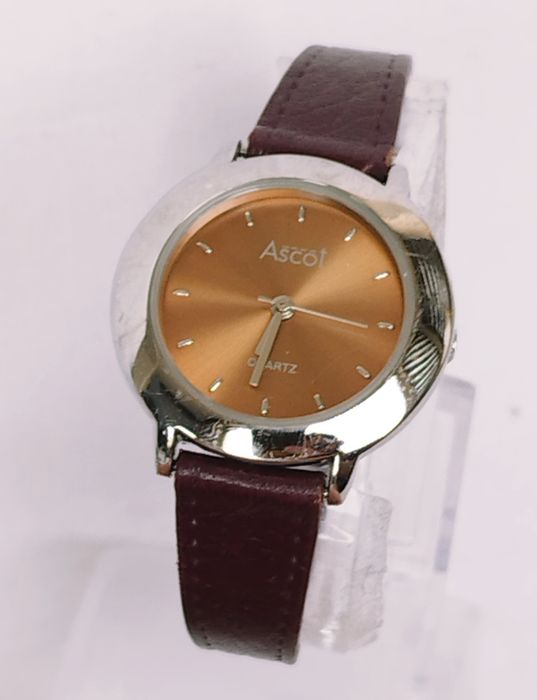 Ceas Ascot de damă cu quartz, carcasă din oțel inoxidabil, curea piele
