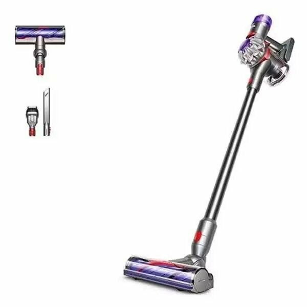 Пылесос Dyson V8, управление на ручке, контейнер, HEPA-фильтр, серебри