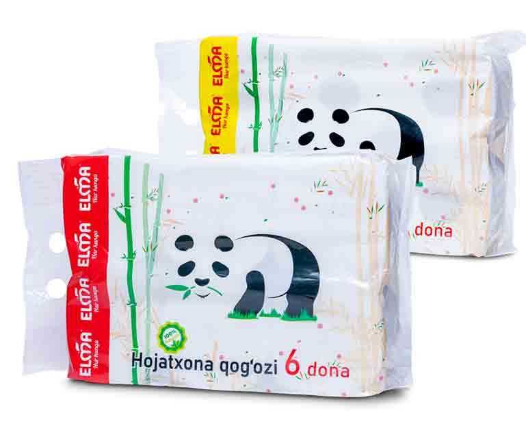 Туалетная бумага Elma Panda Asian Pack 2х слойная 6 шт, Без втулки