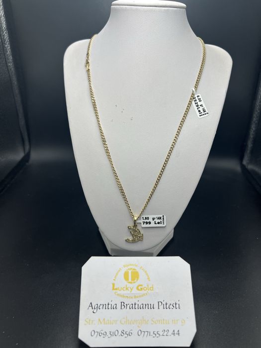 Lant,pandantiv aur 14k 6,00 gr, 1,90 gr lungime 50 cm cod 21338,21569