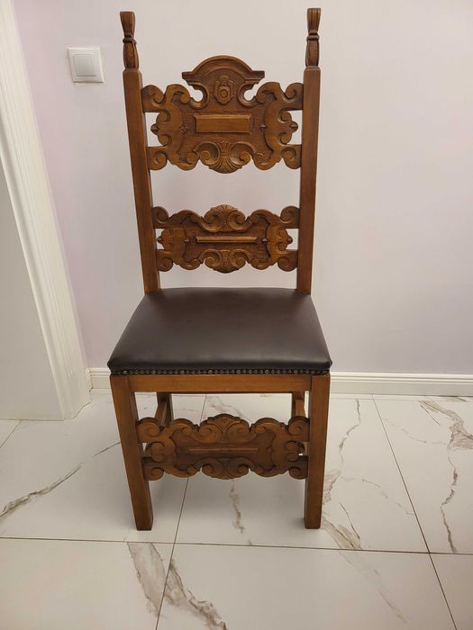 Set 6 scaune in stil Renastere, din lemn, cu sculpturi manuale