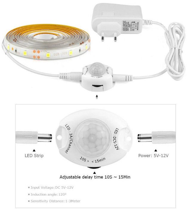 Banda Led 12V cu senzor de miscare. Luminneaza doar seara. Nou!