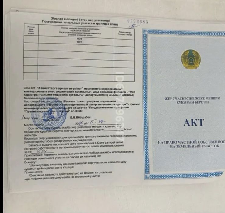 Земельный участок Ынтымақ 2, Тлц
