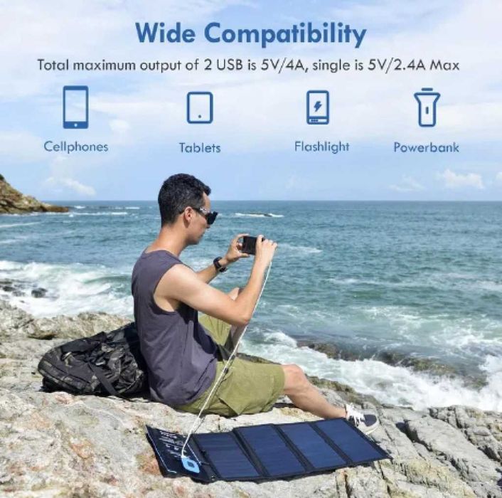 Сгъваем соларен панел 21W – USB зарядно за телефон и powerbank | Нов