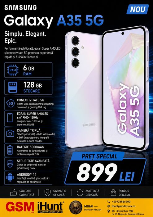 Galaxy A35 5G, 6/128 GB, Sigilat, Garanție
