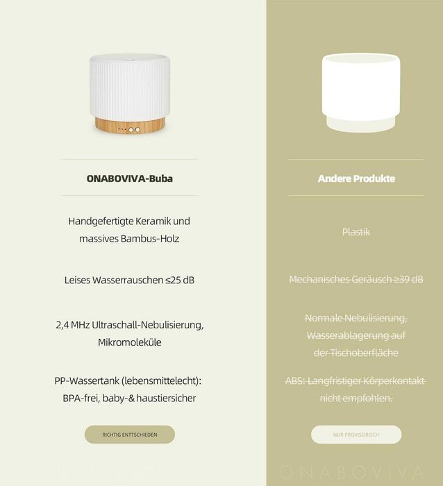 Арома дифузер Onaboviva Buba, ултразвуков дифузер с керамичен и бамбуков овлажнител за въздух
