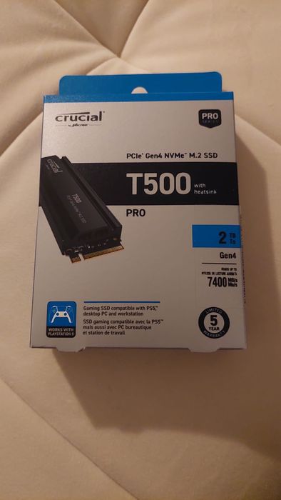 Ssd crucial t500 pro 2tb heatsink nvme gen4 7400mbs pt ps5 / gaming