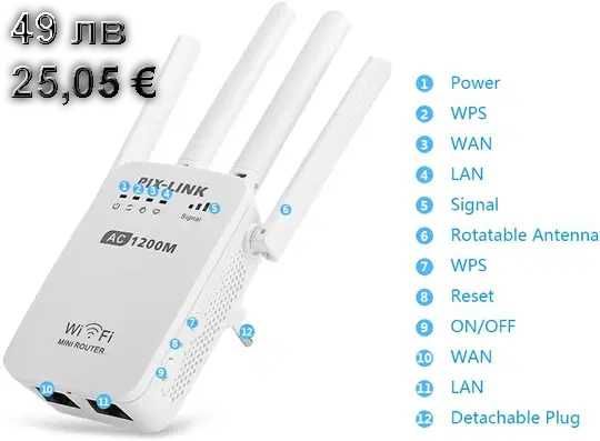 WI - FI рутер 5G / 2.4G . 1200Mbps WiFi адаптер 5G Рутер - рипийтър