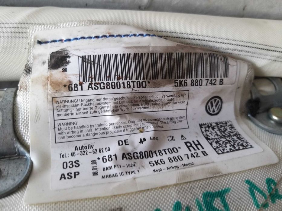 Airbag cortina dreapta vw golf 6 5k scurt 5k6880742b