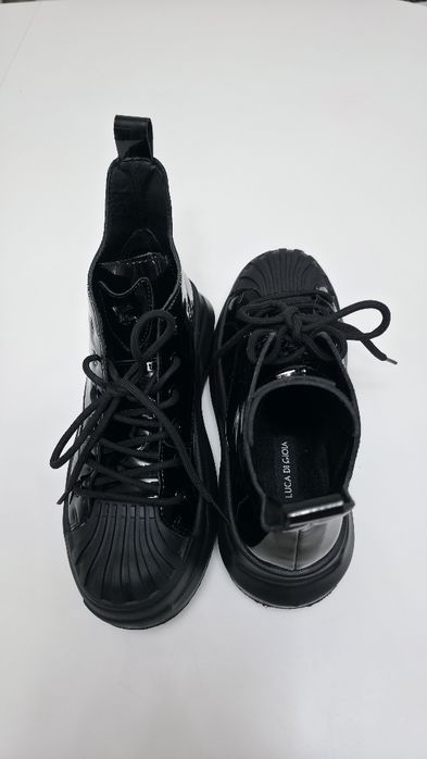 Sneakers femei negri din piele naturala lacuita Luca di Gioia