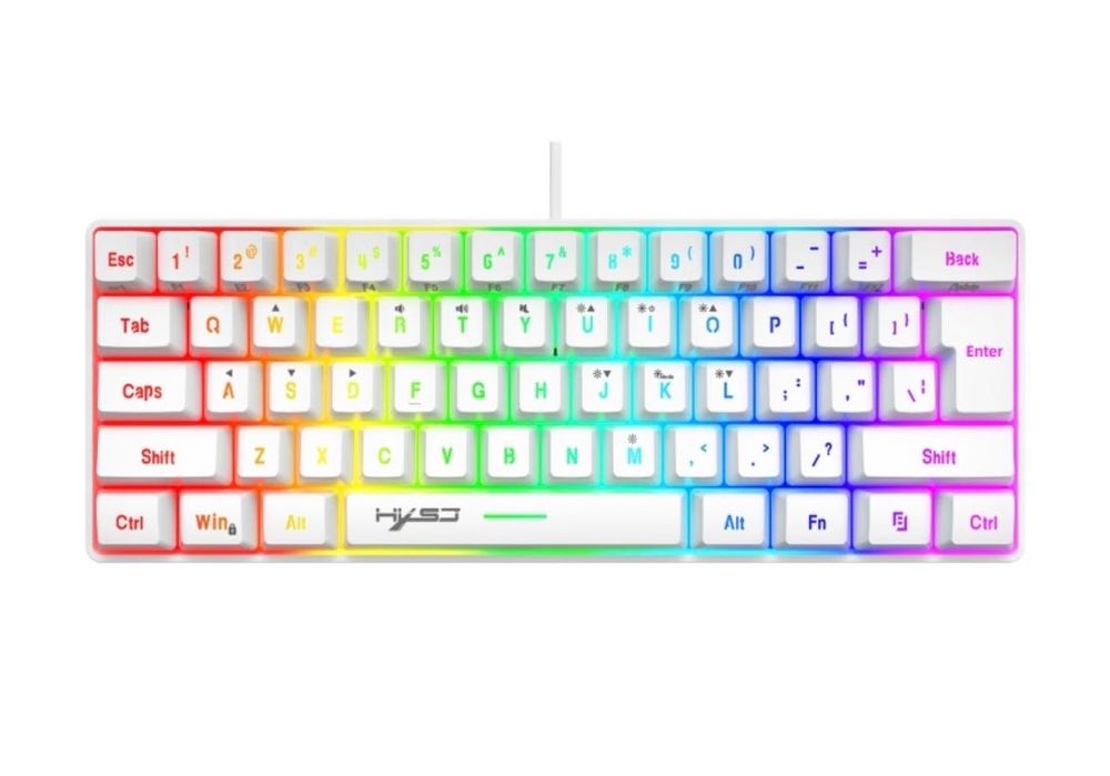 Геймърски комплект: Бяла компактна клавиатура HXSJ 60% + Мишка Fury Hustler RGB (Може и поотделно)