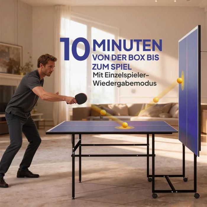 Маса за тенис на маса SPORTNOW, сгъваема, преносима, 2 ракети, 3 топки