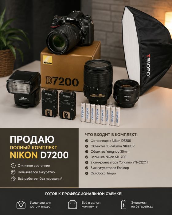 Продаю полный комплект Nikon D7200