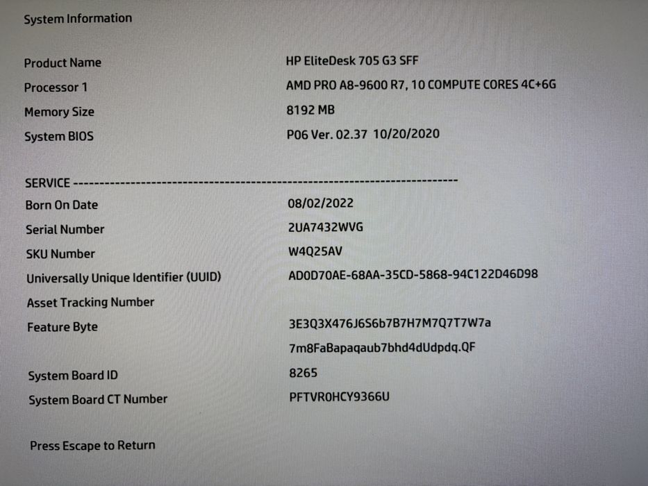 Calculator Hp 705 G3 cu Amd A8-9600
