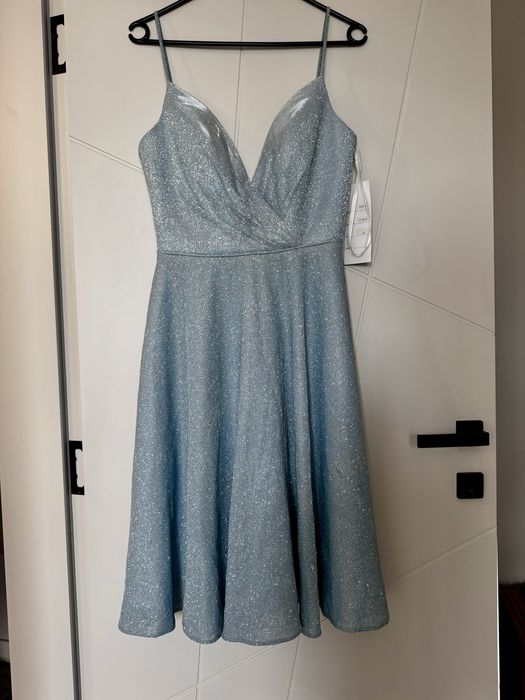 Официална синя къса рокля