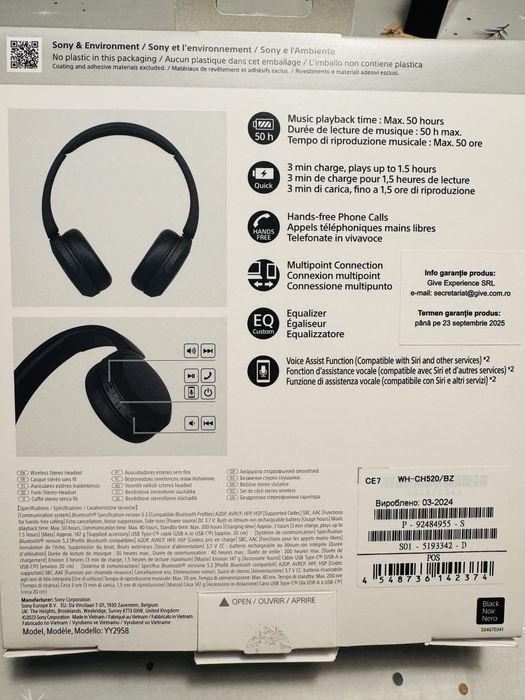 Vand Casti Bluetooth Sony WH-CH520 Noi iPhone, iPod, Android