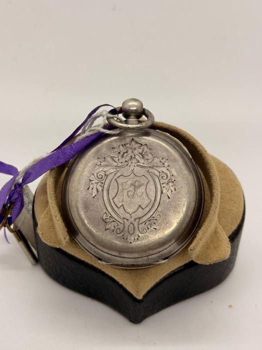 Ceas de buzunar din argint Cylindre Huit Rubis cu 2 cheite -A-