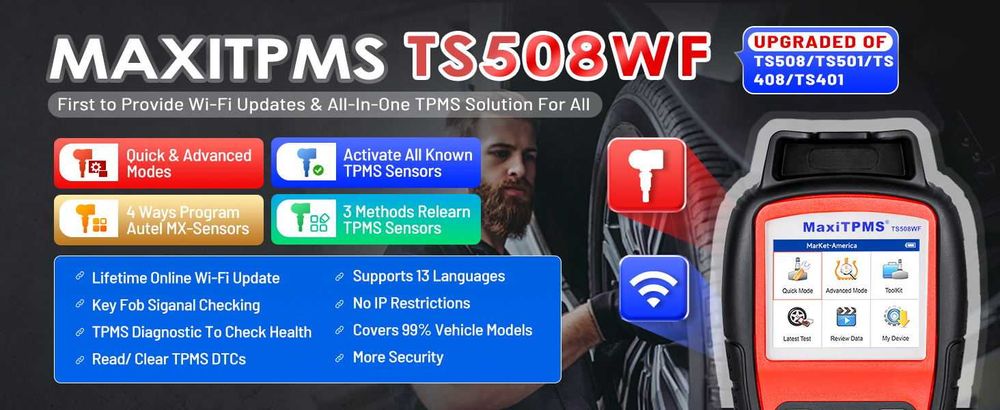 Уред за програмиране на TPMS Датчици Autel TS508WF, доживотни ъпдейти