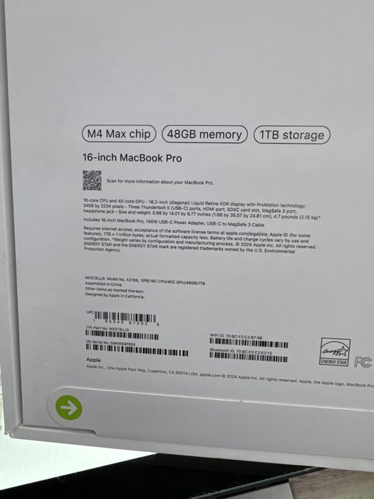 Macbook Pro 16 48/1tb m4 max