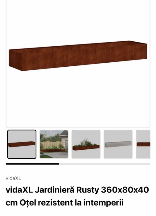 Jardinieră Rusty 360x80x40 cm Oțel rezistent la intemperii VidaXL