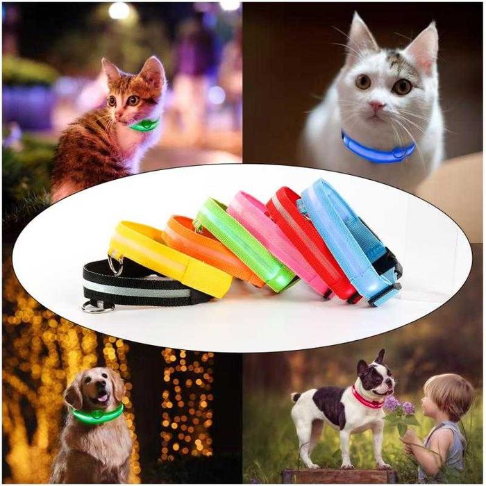 Светещ LED нашийник каишка за куче котка с USB зареждане лед светещ в тъмното