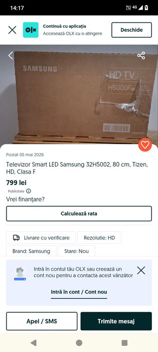 Vând TV Samsung Smart HD cu Garanție de 80 Diagonala