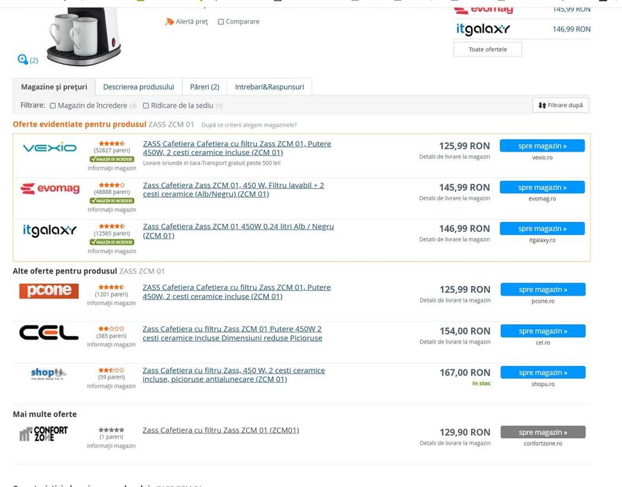 Cafetiera cu filtru permanent ZASS,  ZCM 01