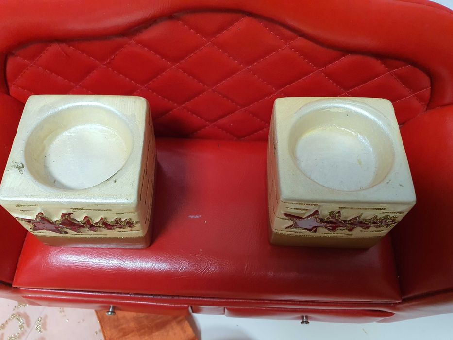 Suport lumanare pastila alb-auriu de Craciun