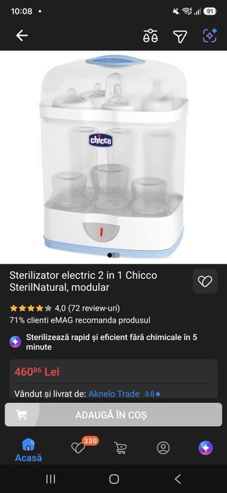 Sterilizator Chicco SterilNatural 2 în 1 – folosit