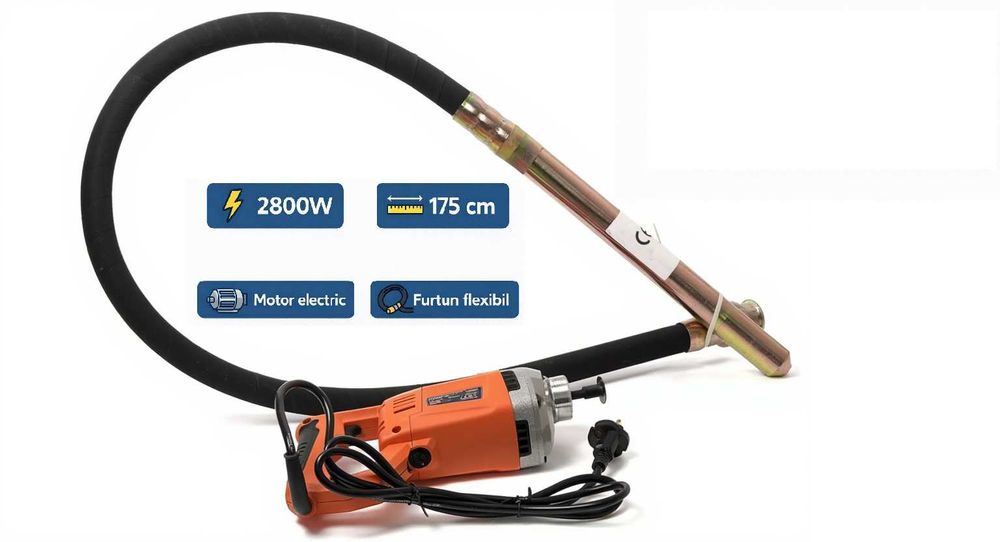 Vibrator beton 2800W cu lance 175 cm profesional