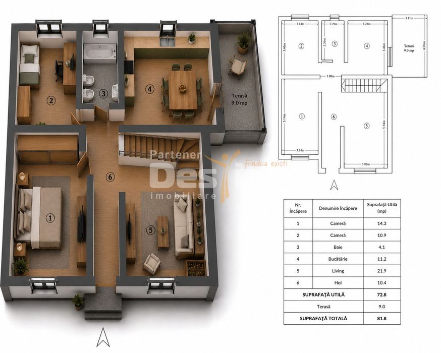 Casa LUNCA CETĂȚUII, 3 camere, decomandat, mansarda + parcare