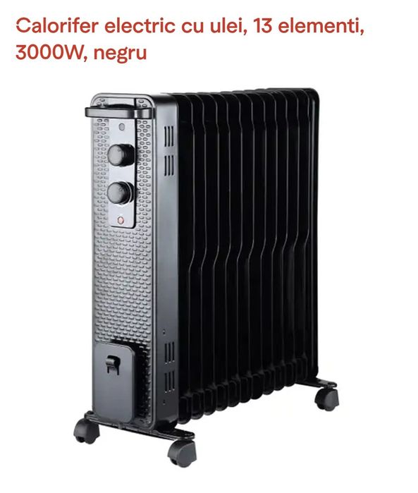 Calorifer negru 3000 W cu 13 elementi